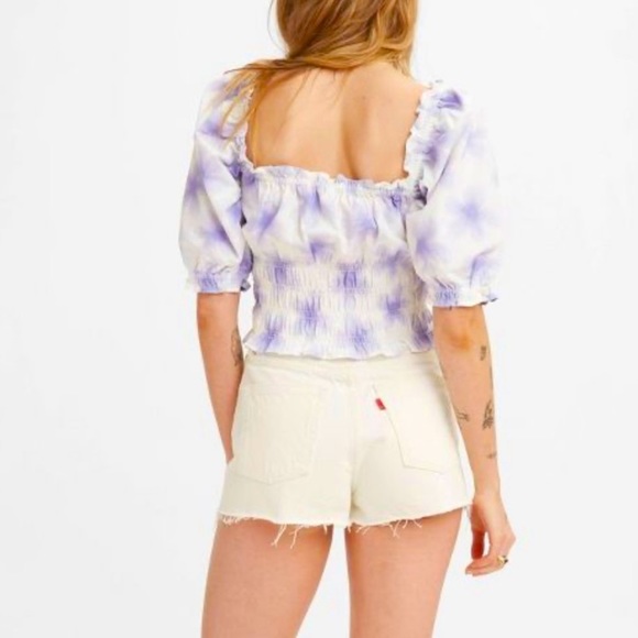 Levi’s Tiily Smocked Blouse Short Sleeve Square Neck -Starburst Cool Dusk - Picture 3 of 3